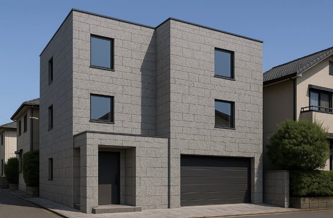 Commercial building with granite stone cladding facade
